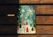 a wooden bench with a painting on it