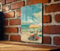 a picture of a beach umbrella on a brick wall