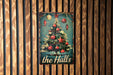 a picture of a christmas tree on a wooden wall