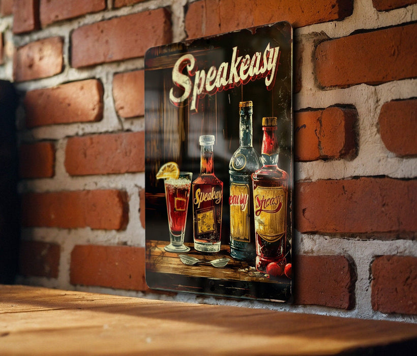 a wooden table topped with bottles of alcohol