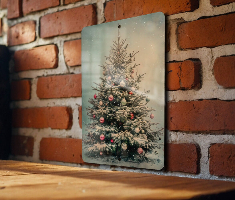 a picture of a christmas tree on a brick wall