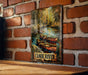 a picture of canoes on a brick wall