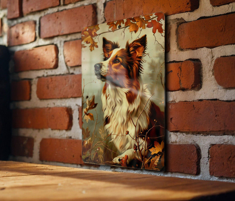 a picture of a dog on a brick wall