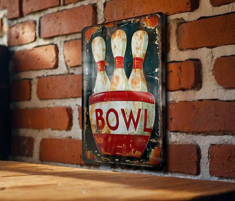 a picture of a bowling pin on a brick wall