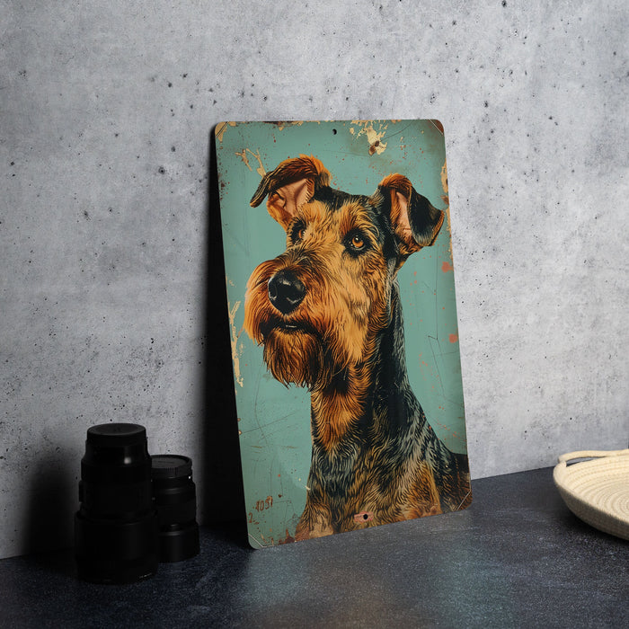 a painting of a dog on a blue background