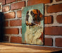 a painting of a dog on a brick wall