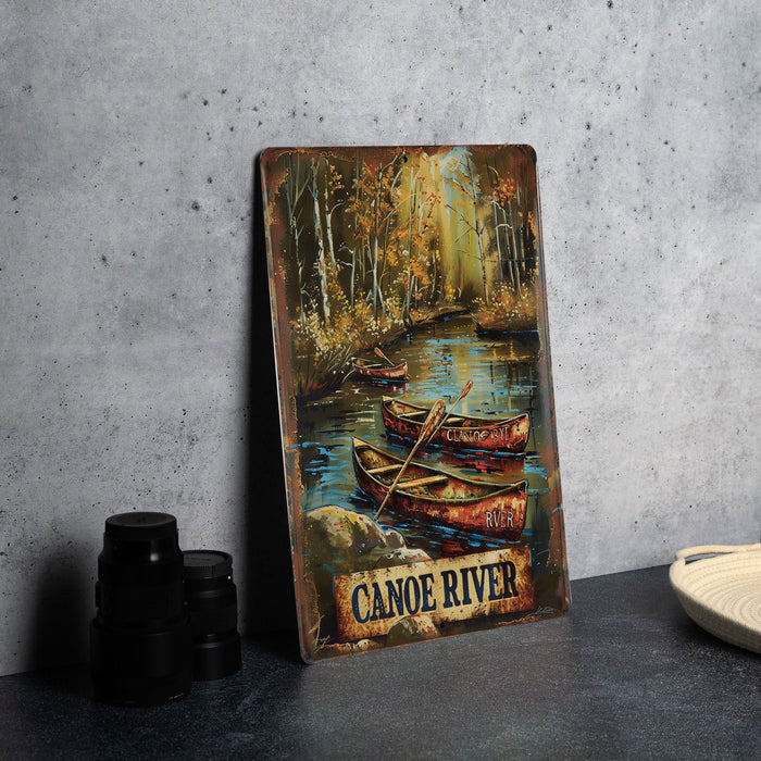 a painting of two canoes on a river