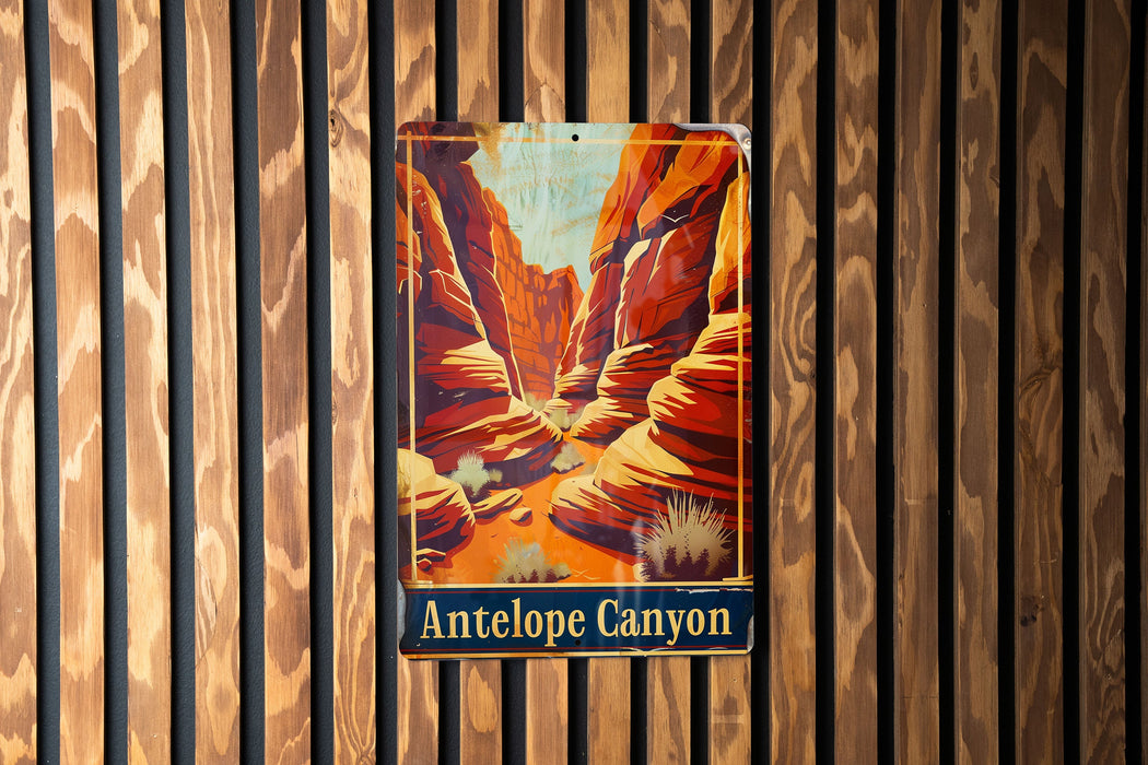 a sign on a wooden wall that says antelope canyon