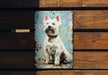 a painting of a white dog on a blue background