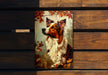 a picture of a dog on a wooden bench