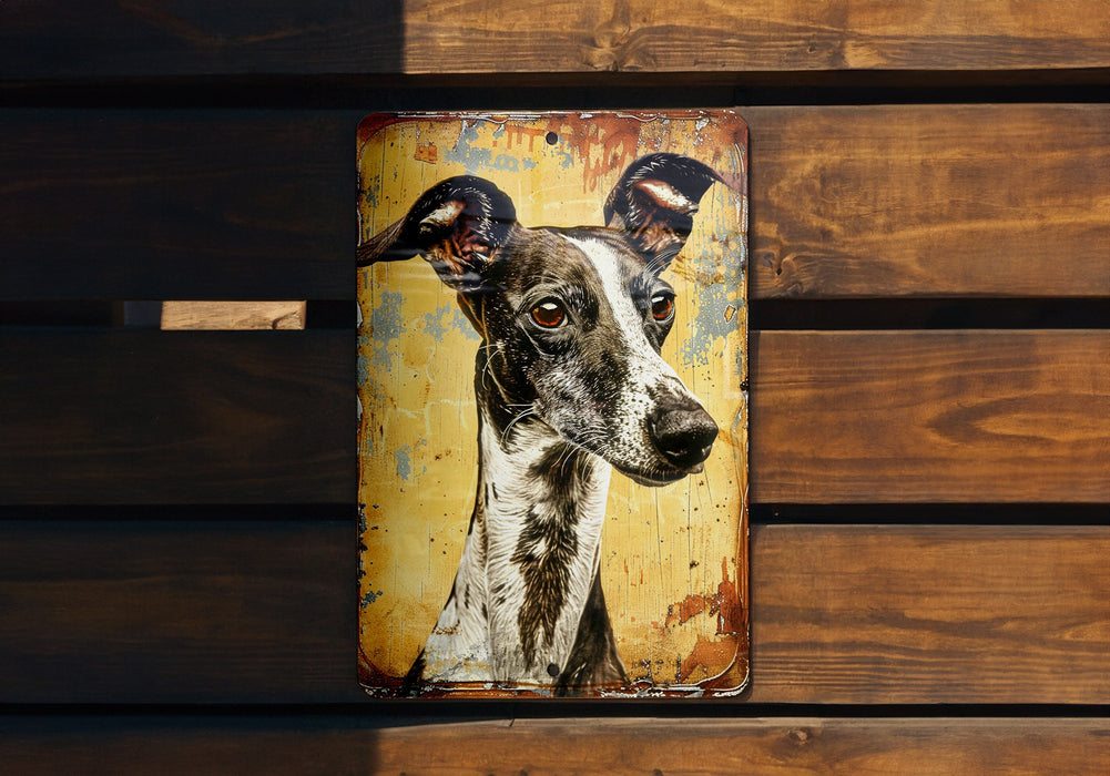 a painting of a dog on a wooden wall