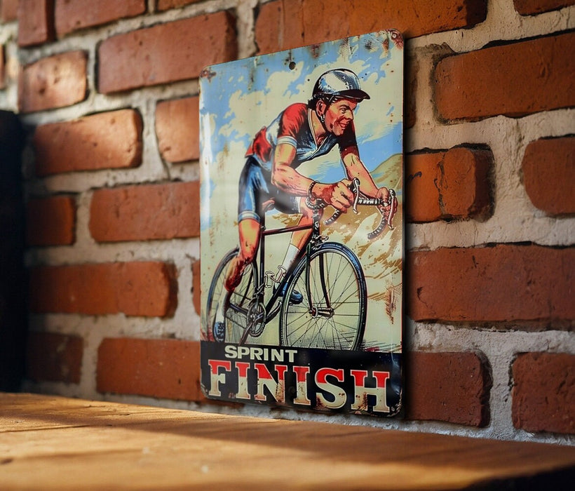 a painting of a man riding a bike on a brick wall