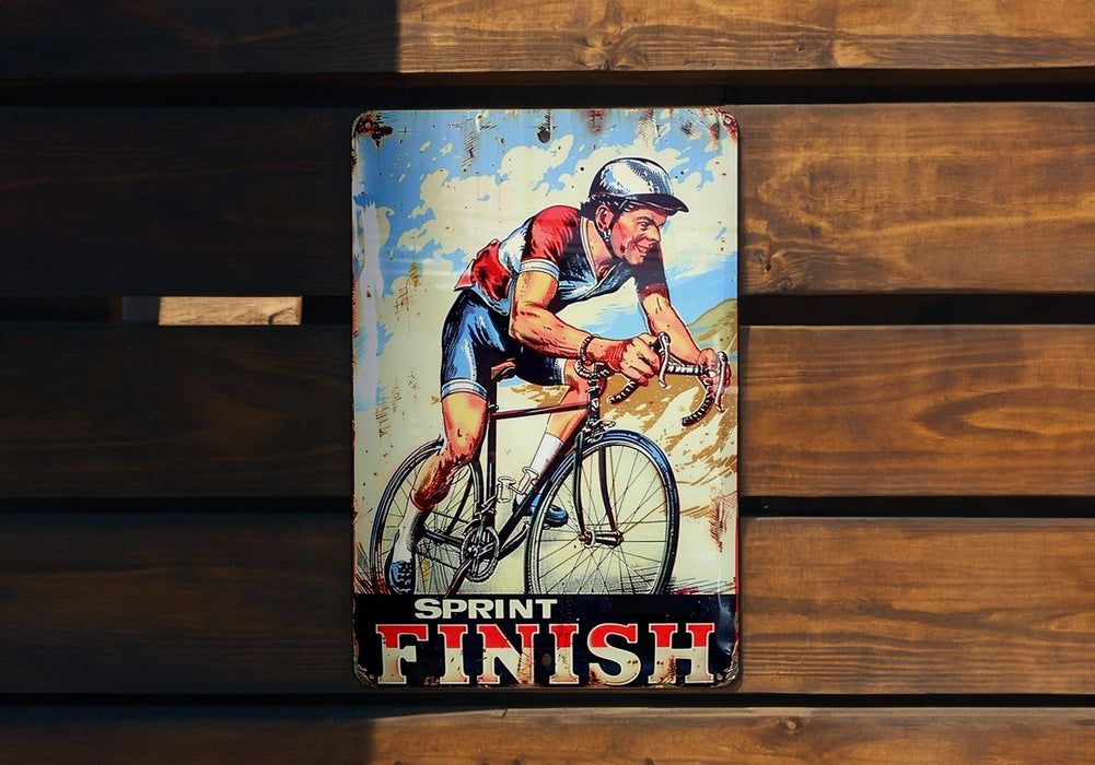 a tin can with a picture of a man riding a bike