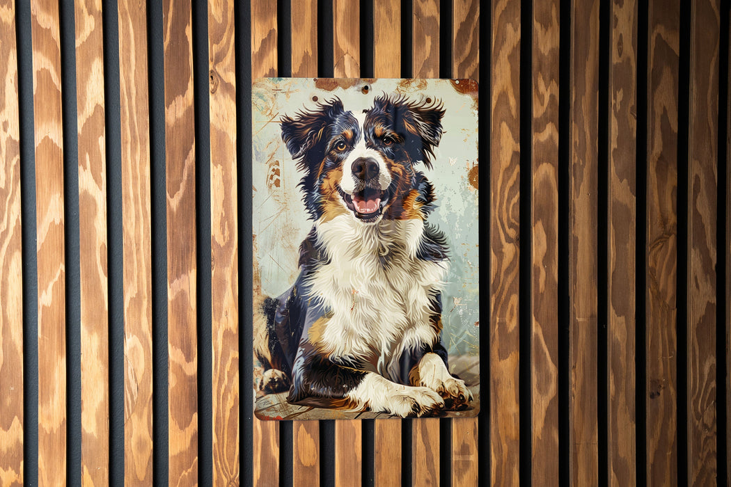 a painting of a dog on a wooden wall