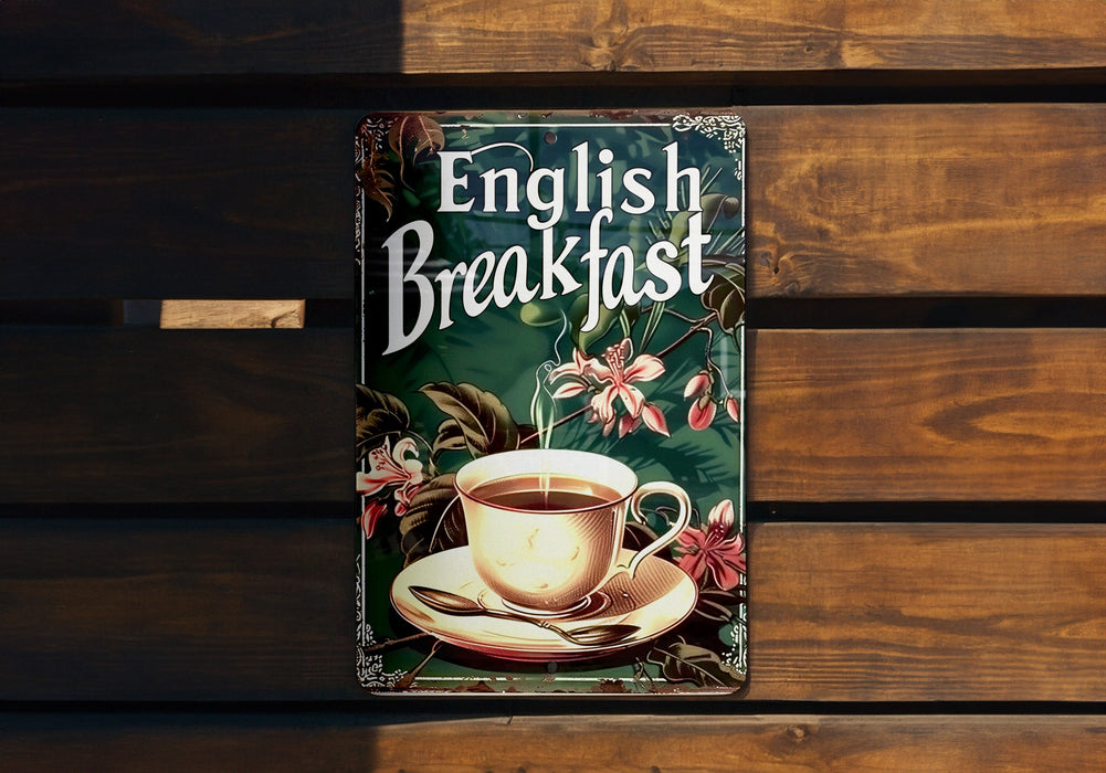 a book on english breakfast with a cup of coffee