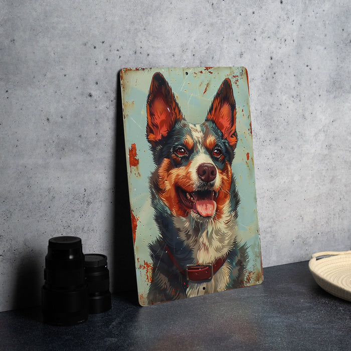 a painting of a dog on a blue background