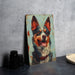 a painting of a dog on a blue background
