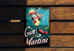a metal sign that says gin martini on it