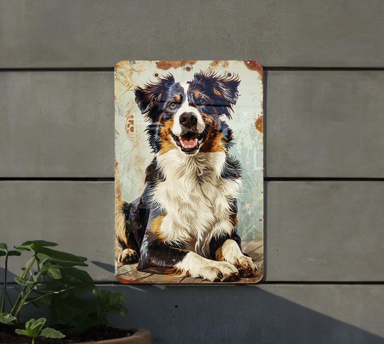 a picture of a dog is hanging on a wall