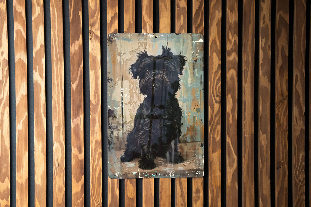 a painting of a black dog on a wooden wall