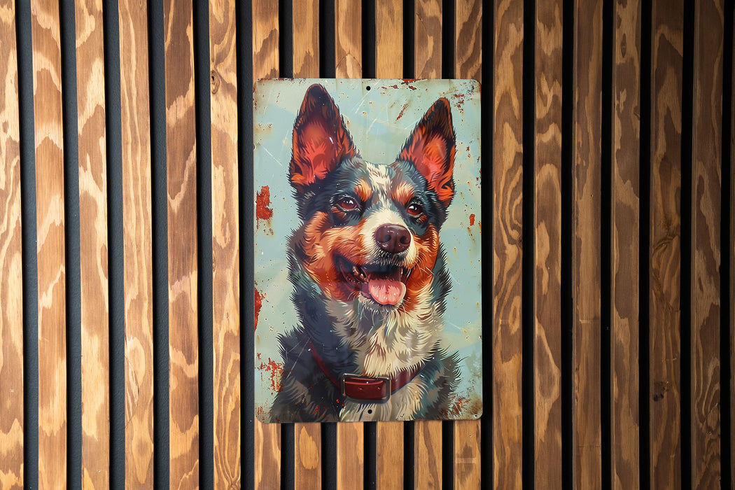 a painting of a dog on a wooden wall