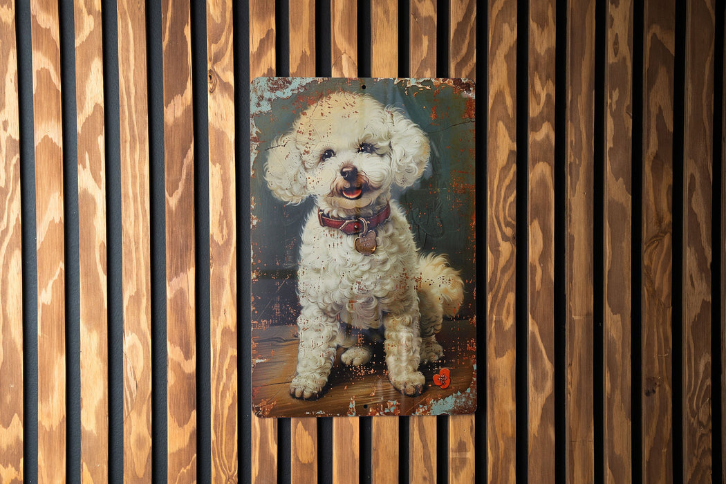 a small white dog sitting on top of a wooden floor