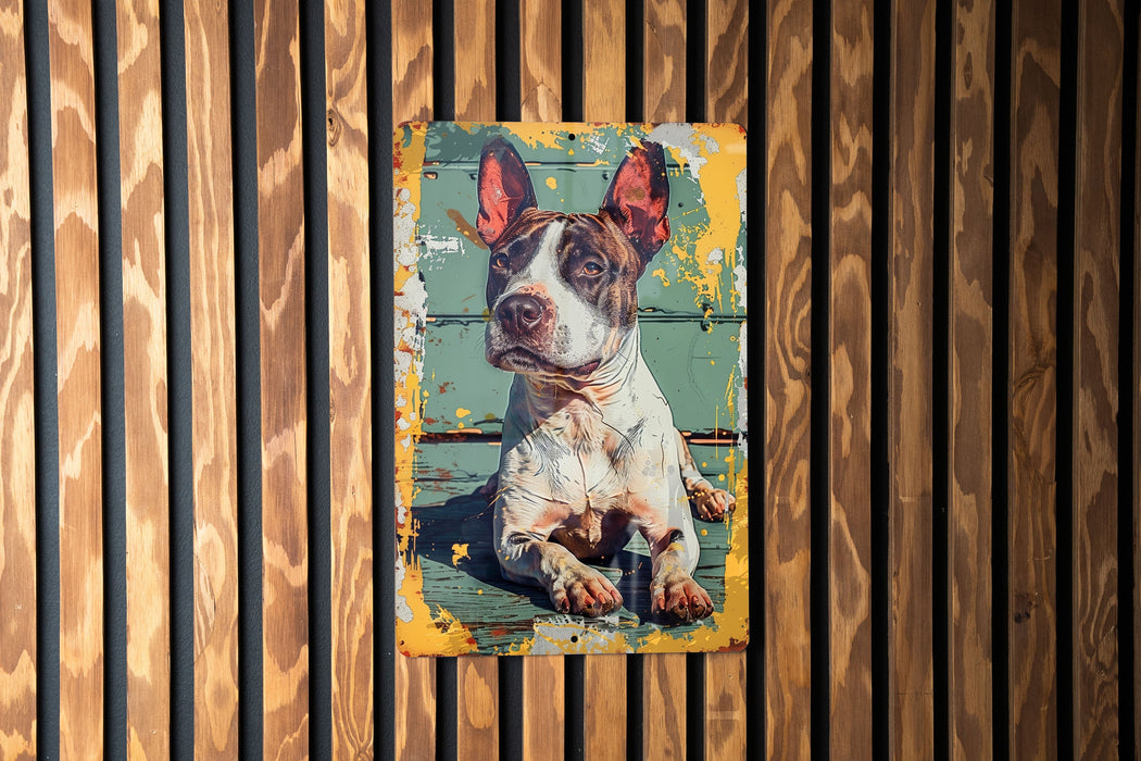 a painting of a dog on a wooden wall