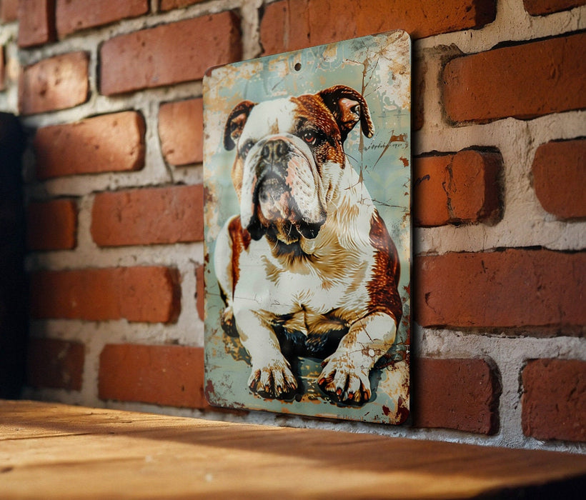 a picture of a bulldog on a brick wall