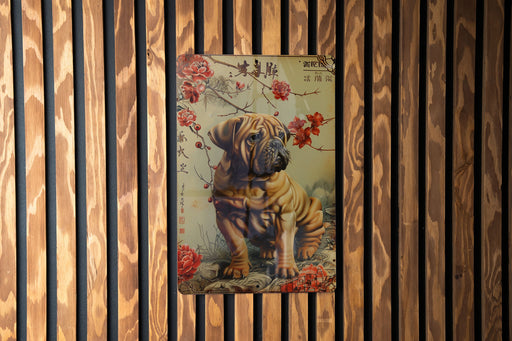 a picture of a tiger on a wooden wall