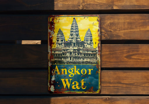 a sign on a wooden wall that says angkor wat