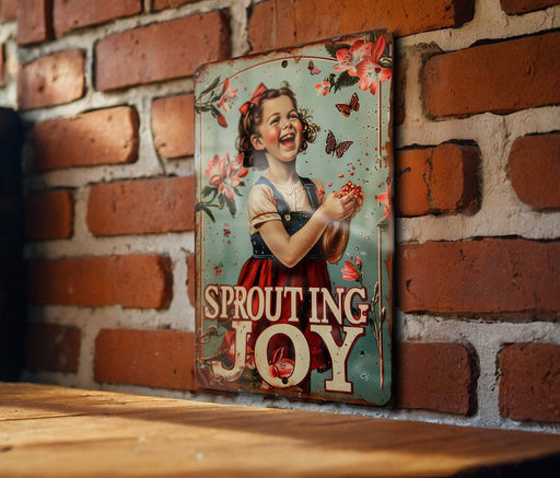 a picture of a girl holding a flower on a brick wall