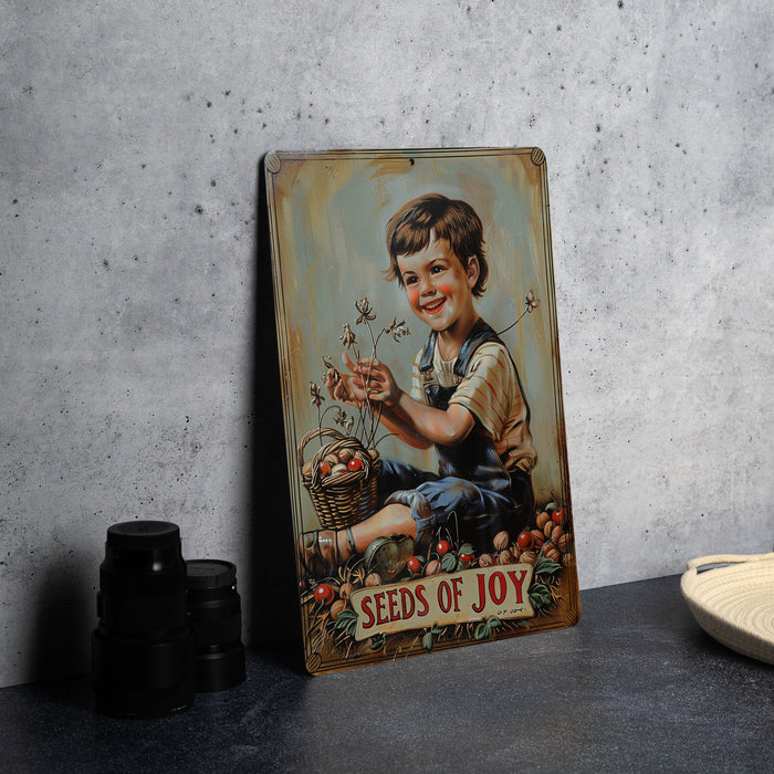 a painting of a boy sitting on a table