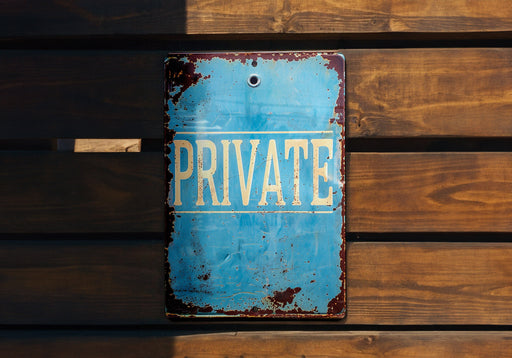 a blue sign that says private on it