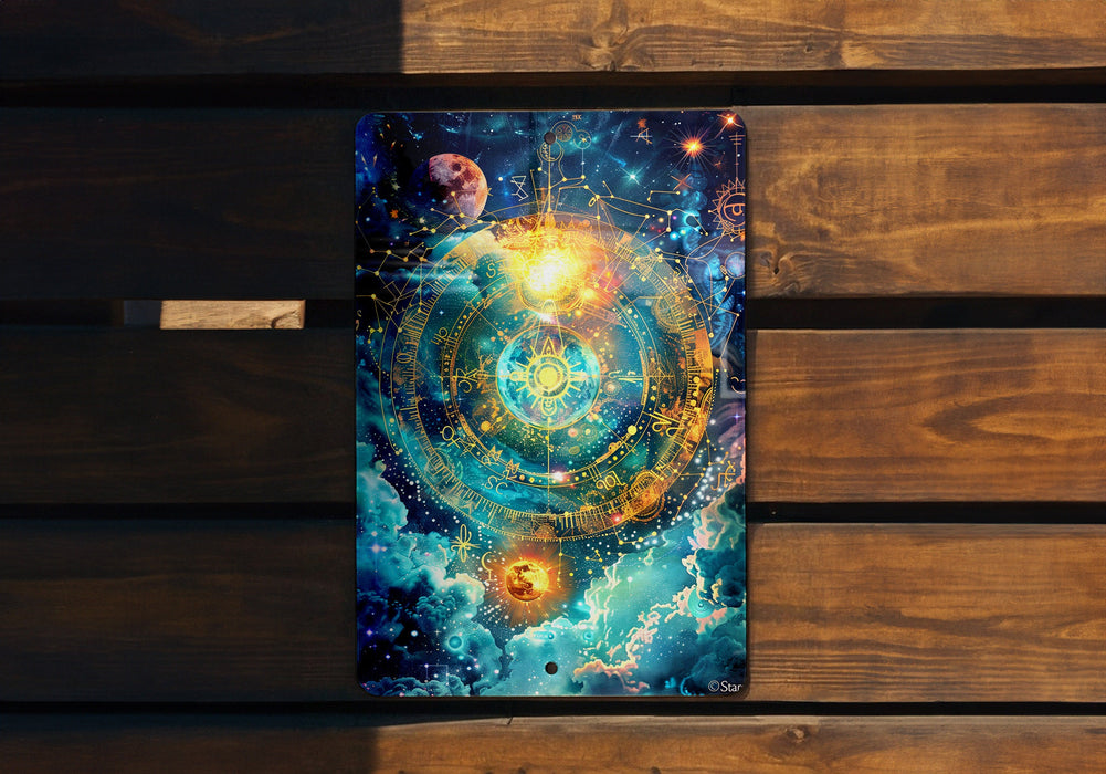 a wooden bench with a painting on it