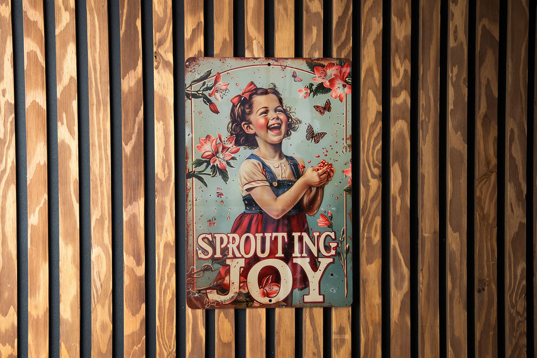 a painting of a girl holding a flower on a wooden wall