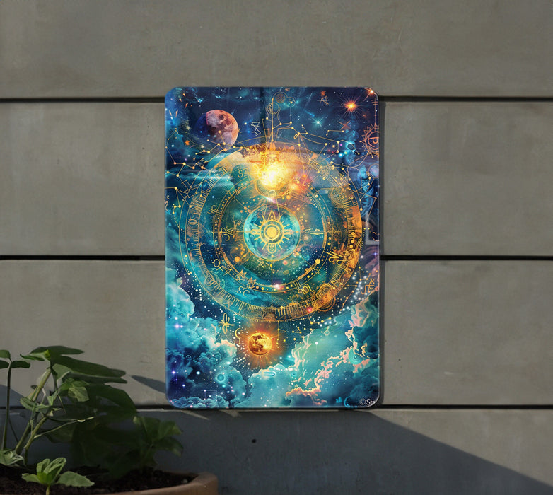 a painting on a wall of a space scene