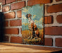 a painting of a dog on a brick wall