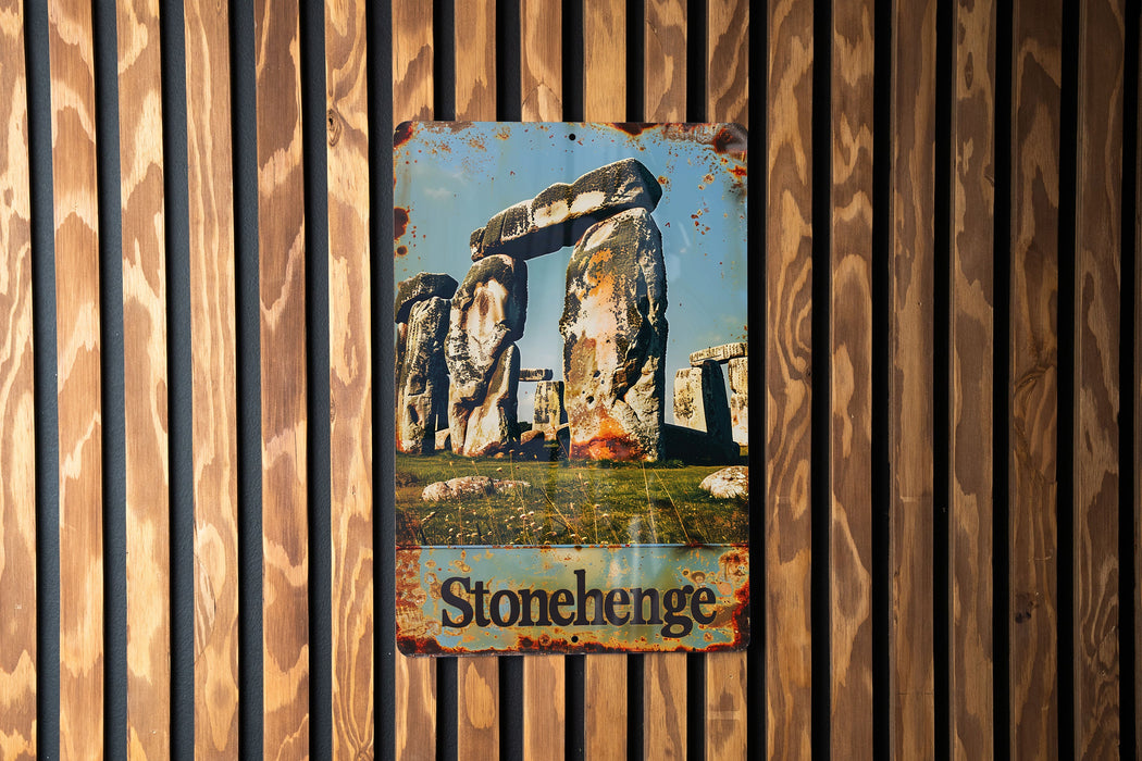 a picture of stonehenge on a wooden wall