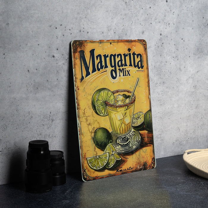 a margarita mix sign sitting on top of a table