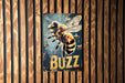 a picture of a bee on a wooden wall