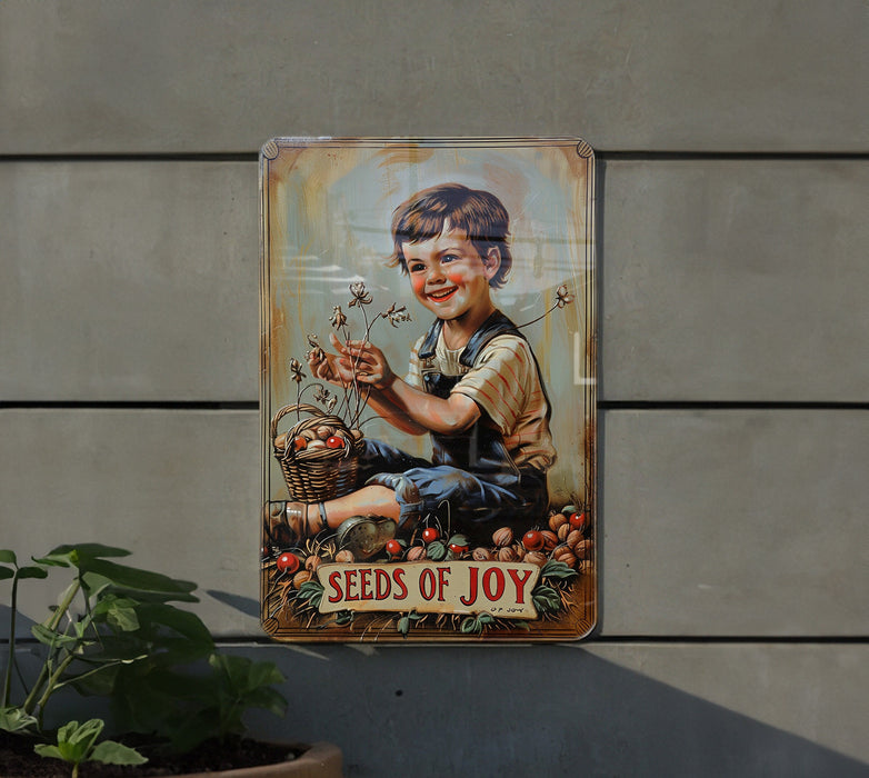 a picture of a young boy holding a plant