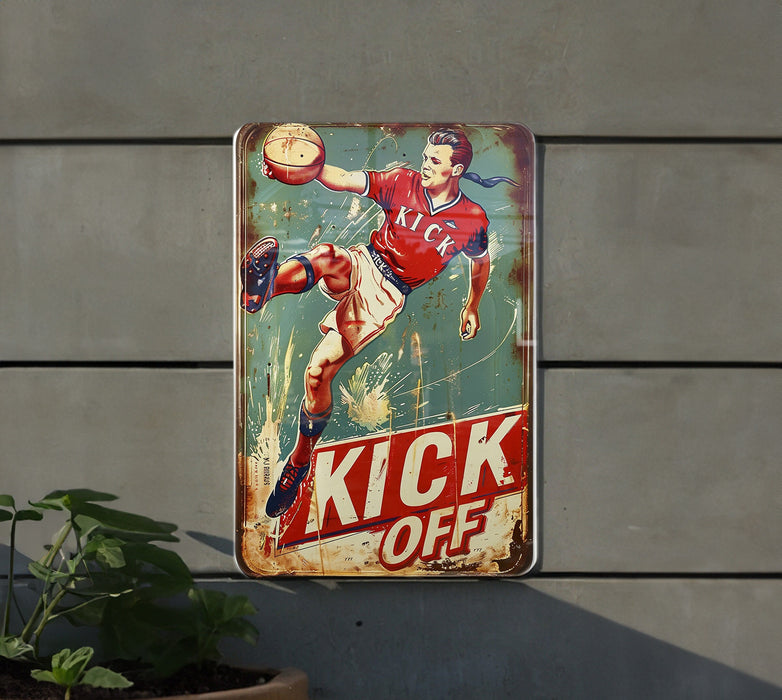 a sign on the side of a building advertising kick off