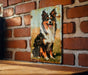 a painting of a dog on a brick wall