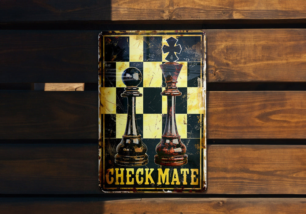 a metal sign with a chess piece on it