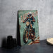 a painting of a man riding a motorcycle