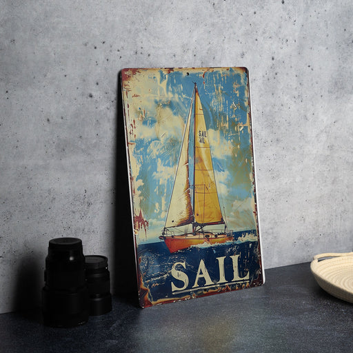 a sail sign sitting on top of a table