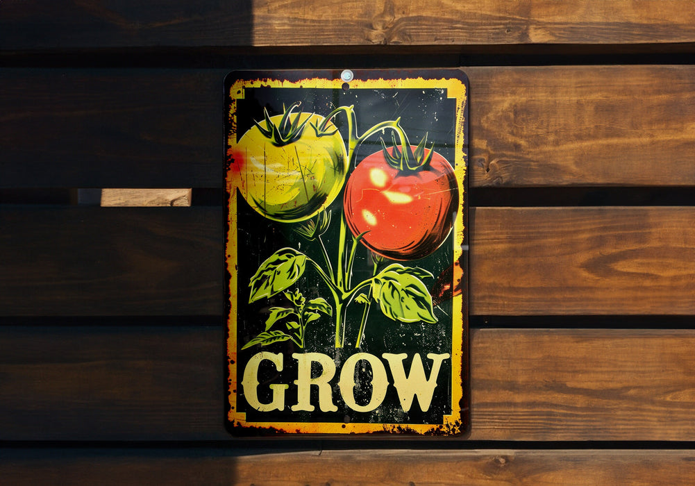 a sign on a wooden wall that says grow