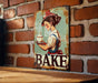 a picture of a woman holding a bowl of cake