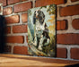 a painting of a dog on a brick wall