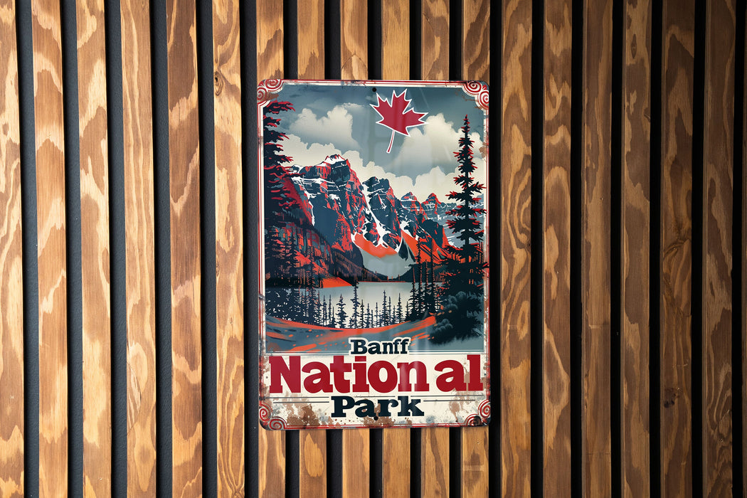a sign on a wooden wall that says banff national park